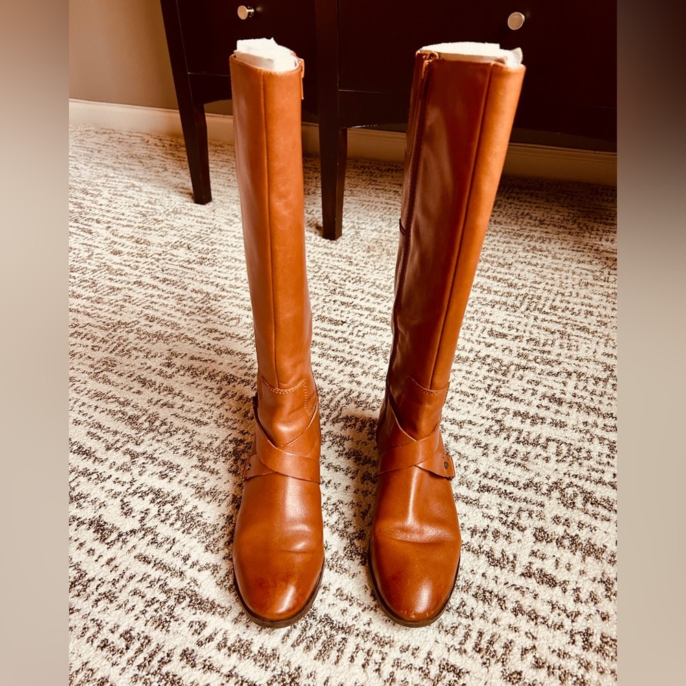 Nine West Blogger Tall Cognac Leather Zippered Riding Boots Size 7 - Picture 6 of 15